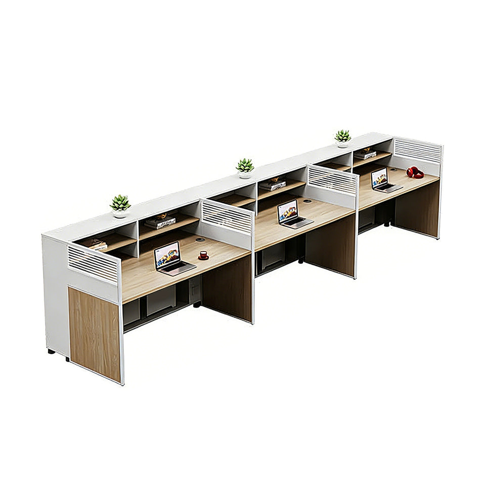 Office Workstation Desk with Lockable, Built-In Outlets & File Drawers for Home Office
