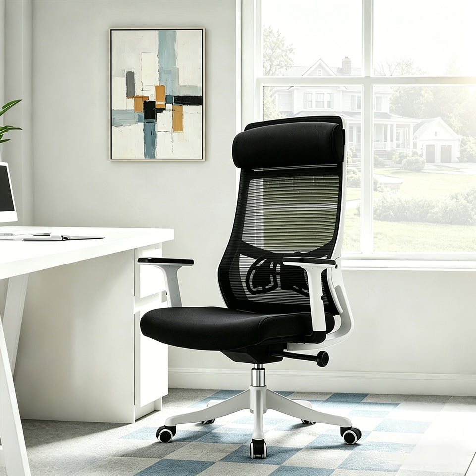 Comfortable High-density Mesh Office Chair with Adjustable Headrest, Recline Function, and Silent Wheels for Home and Office Use BGY-1011