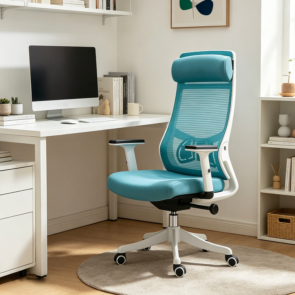 Comfortable High-density Mesh Office Chair with Adjustable Headrest, Recline Function, and Silent Wheels for Home and Office Use BGY-1011