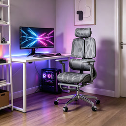 Comfortable Ergonomic Mesh Office Chair with Adaptive Lumbar Support, 135° Recline, and Footrest for Home, Office, and Gaming BGY-1034