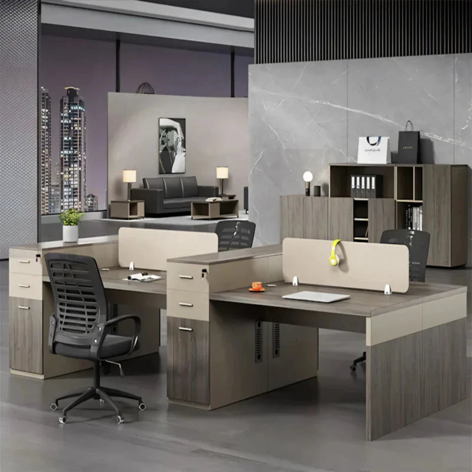 Modern Minimalist Office Desk and Chair Set for Eight with Partition Dividers BGZ-079