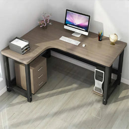 L-Shaped Office Desk 47-71 in Wide with Cable Management & Solid Wood for Home Office