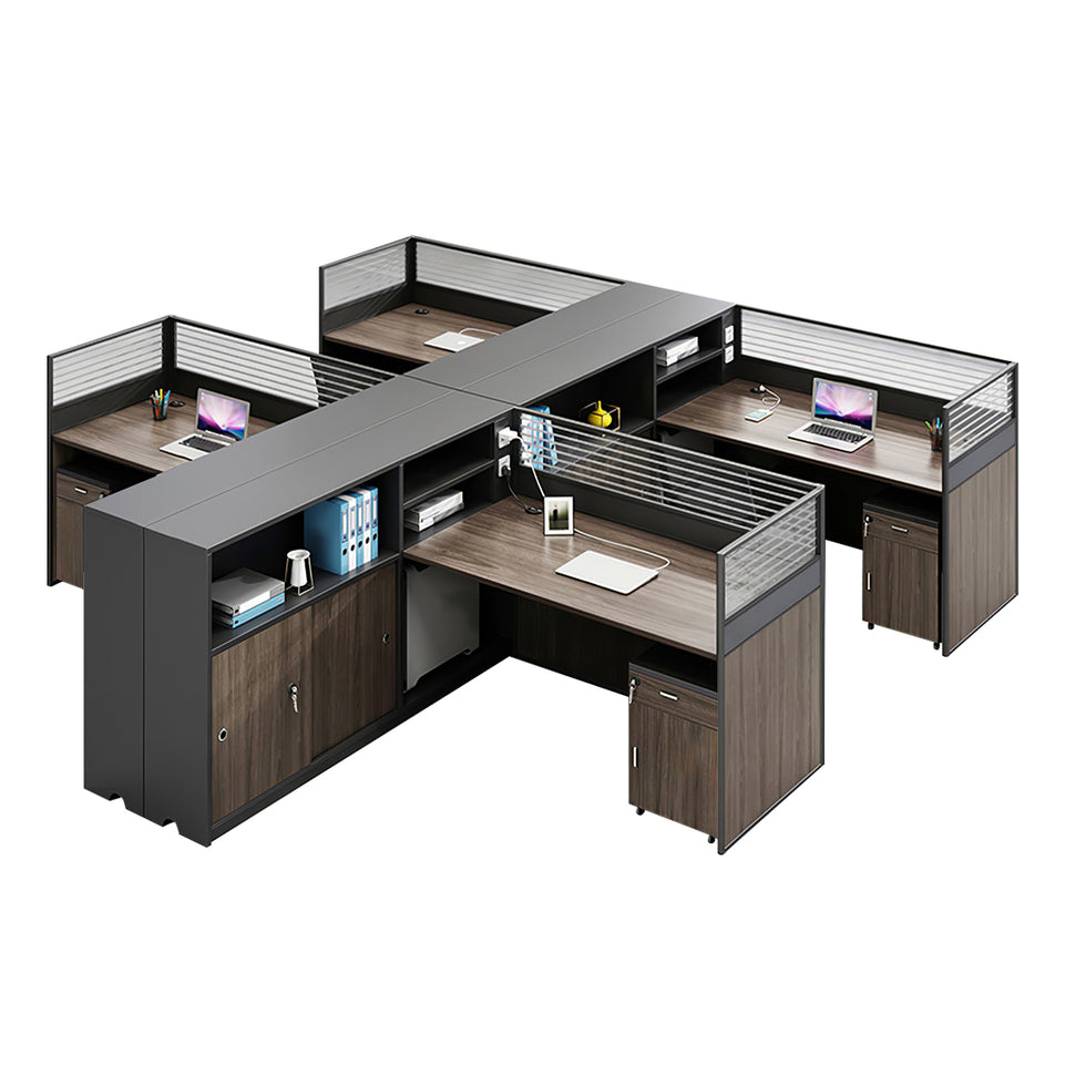 Modern L-Shaped Office Desk with Storage Cabinet and Privacy Panel BGZ-2016