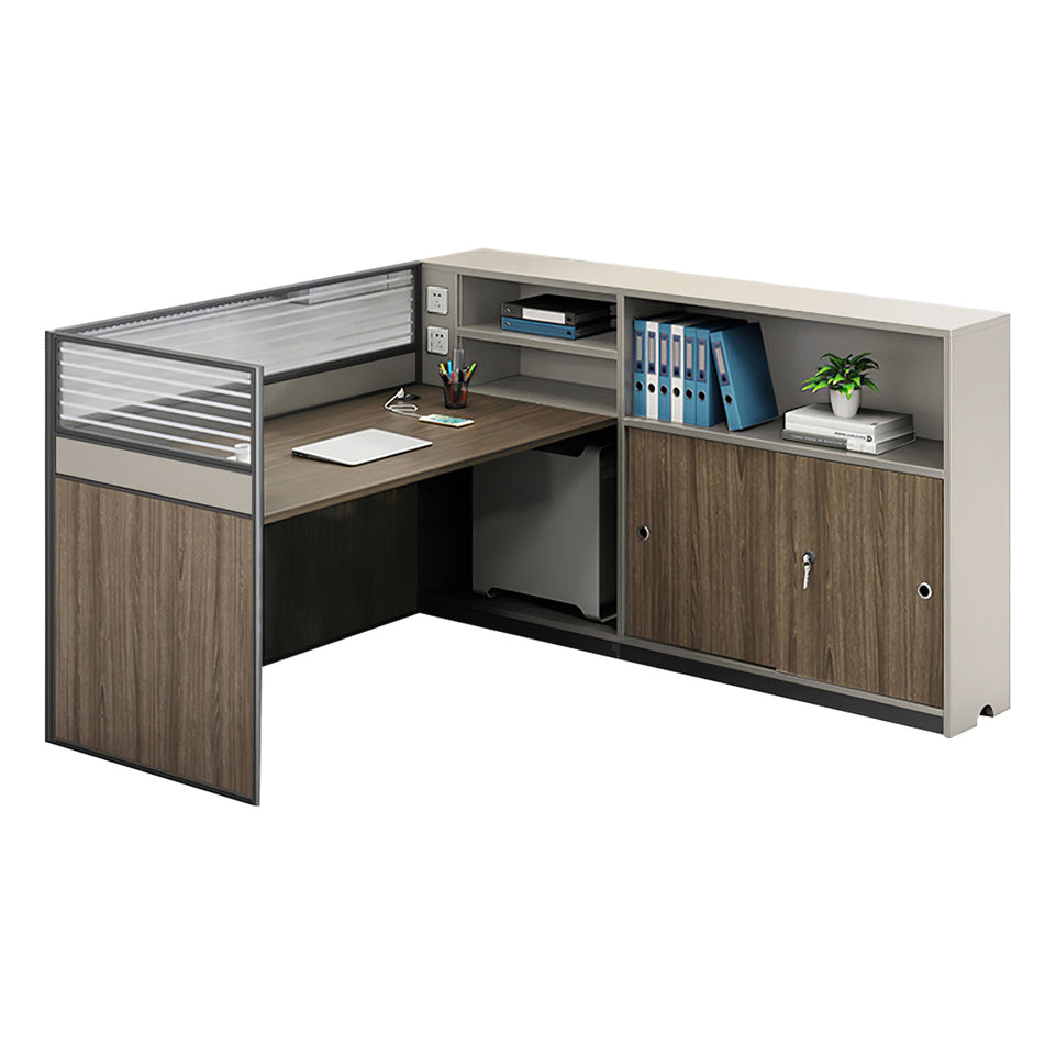 Modern L-Shaped Office Desk with Storage Cabinet and Privacy Panel BGZ-2016