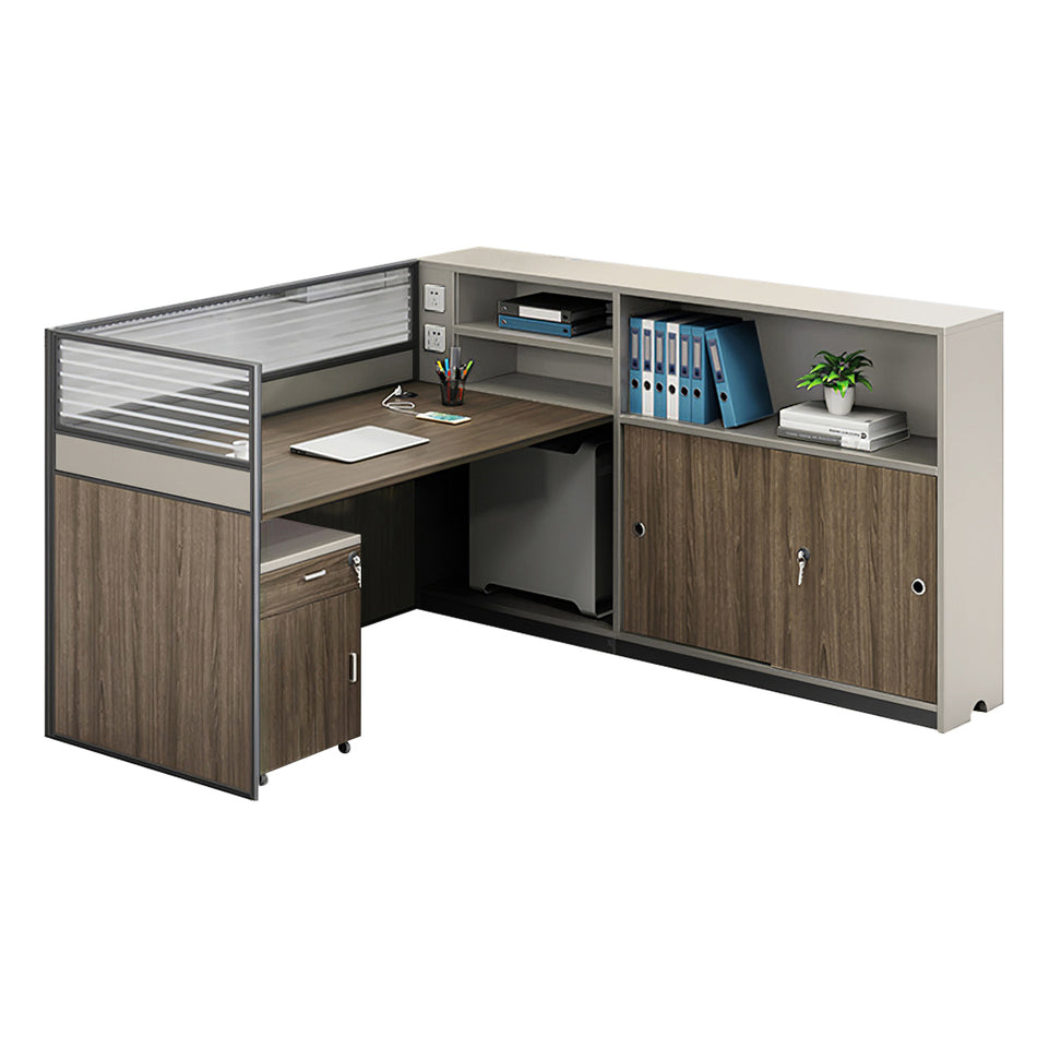 Modern L-Shaped Office Desk with Storage Cabinet and Privacy Panel BGZ-2016