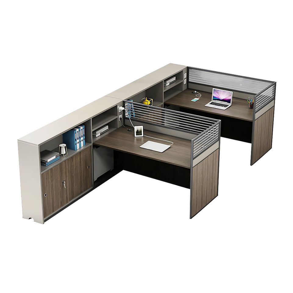 Modern L-Shaped Office Desk with Storage Cabinet and Privacy Panel BGZ-2016