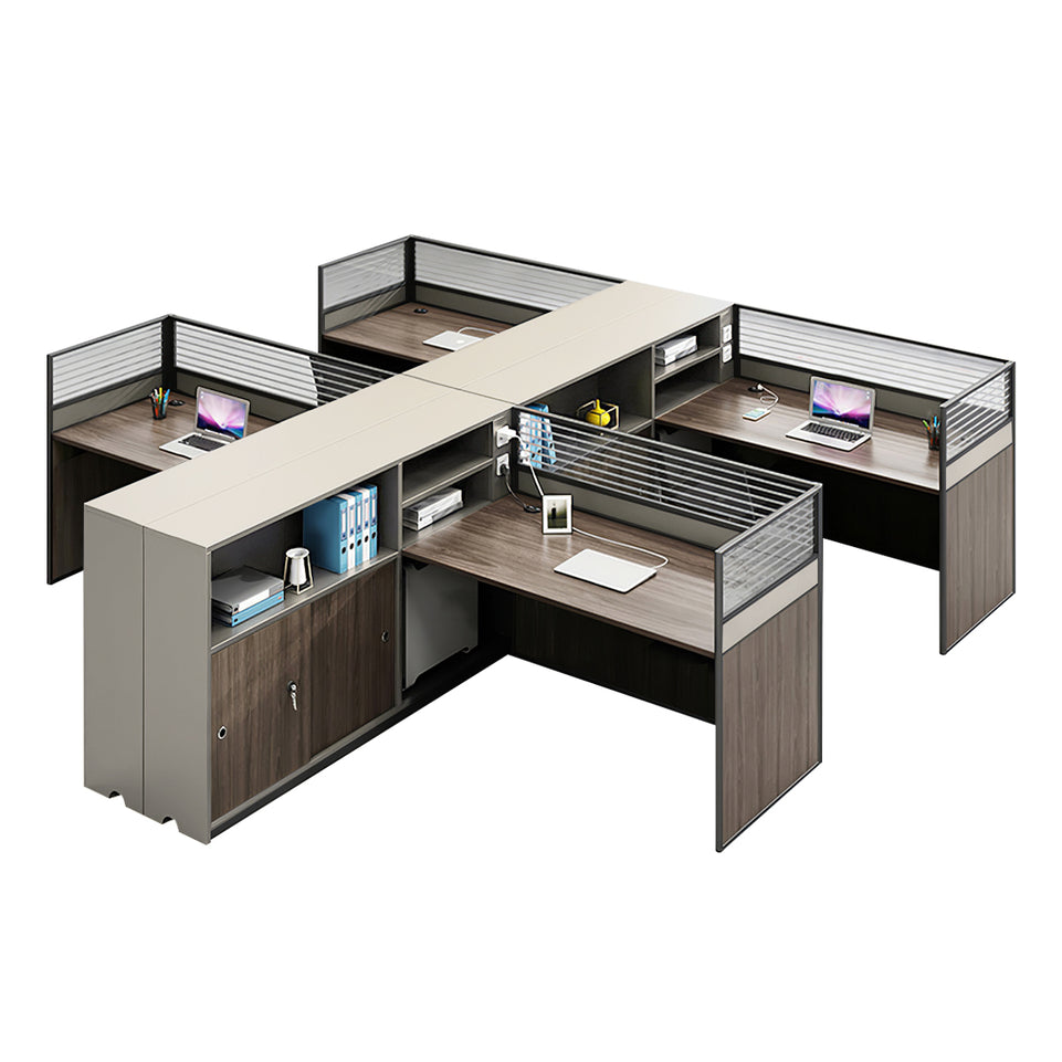 Modern L-Shaped Office Desk with Storage Cabinet and Privacy Panel BGZ-2016