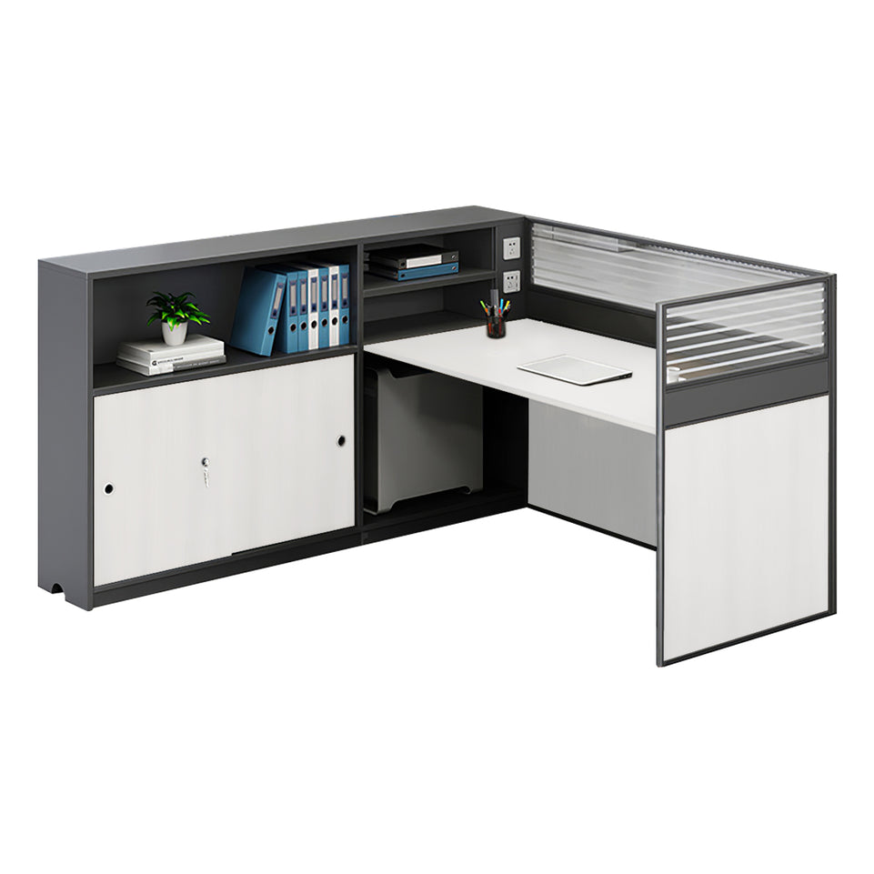 Modern L-Shaped Office Desk with Storage Cabinet and Privacy Panel BGZ-2016
