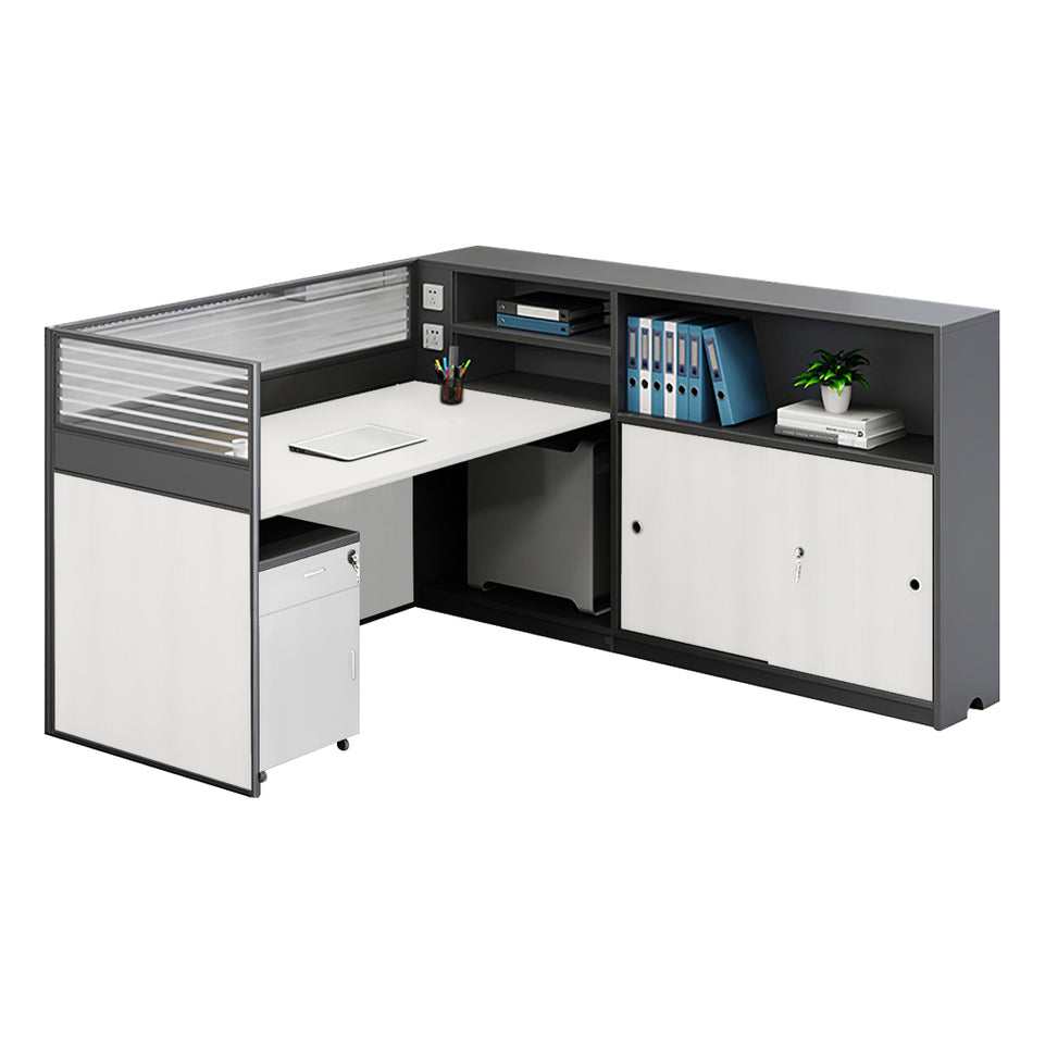 Modern L-Shaped Office Desk with Storage Cabinet and Privacy Panel BGZ-2016