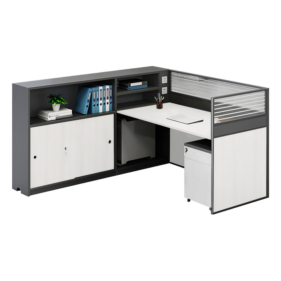 Modern L-Shaped Office Desk with Storage Cabinet and Privacy Panel BGZ-2016