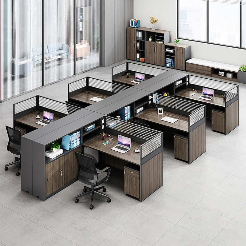 Display Storage Cabinet with L-Shaped, Privacy Panel & Built-In Outlets for Home Office