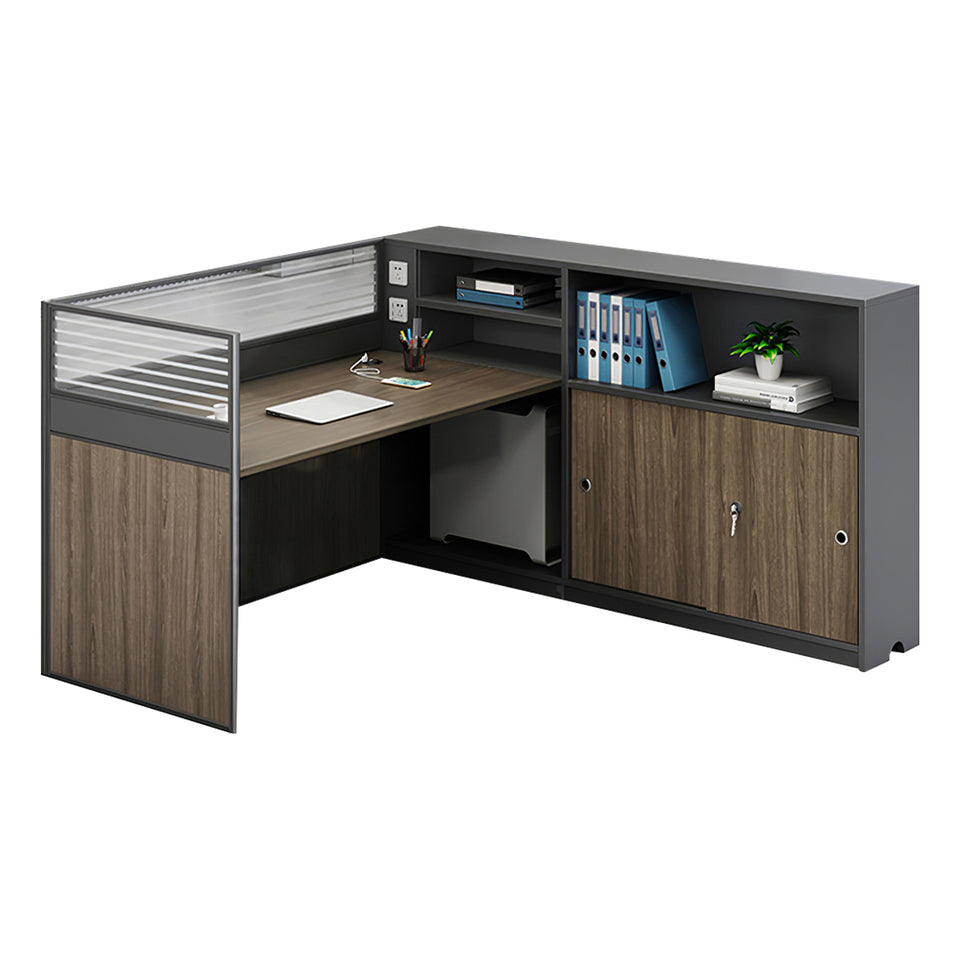 Modern L-Shaped Office Desk with Storage Cabinet and Privacy Panel BGZ-2016
