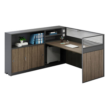 Display Storage Cabinet with L-Shaped, Privacy Panel & Built-In Outlets for Home Office