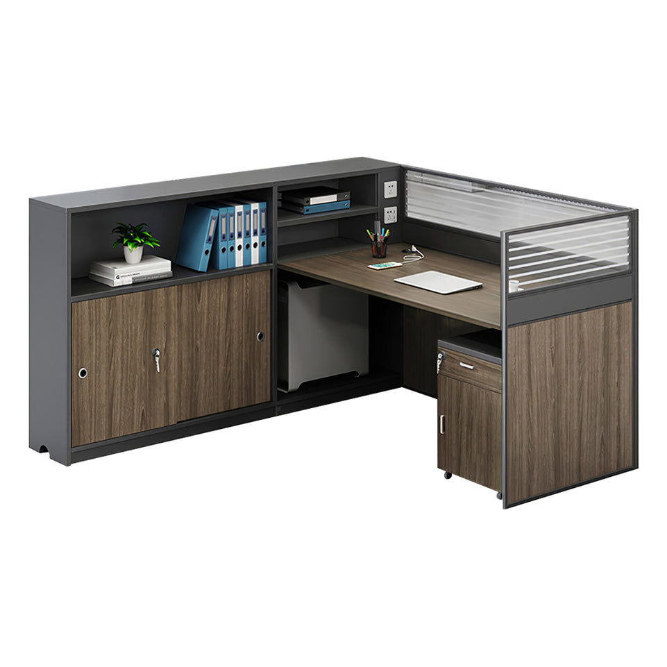 Modern L-Shaped Office Desk with Storage Cabinet and Privacy Panel BGZ-2016