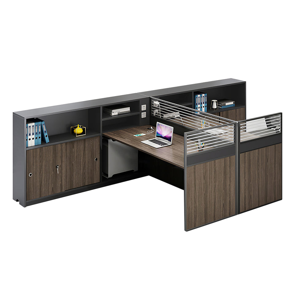 Modern L-Shaped Office Desk with Storage Cabinet and Privacy Panel BGZ-2016