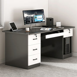 Curved Office Desk 47 in Wide with File Drawers, Keyboard Tray & Lockable for Home Office