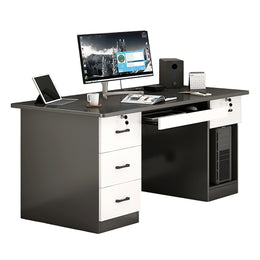 Curved Office Desk 47 in Wide with File Drawers, Keyboard Tray & Lockable for Home Office