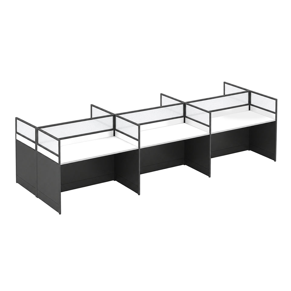 Modern Office Desk with 1" Thick Desktop, Frosted Privacy Panel, Integrated Cable Management & Mobile Storage Cabinet for Professional Workspaces