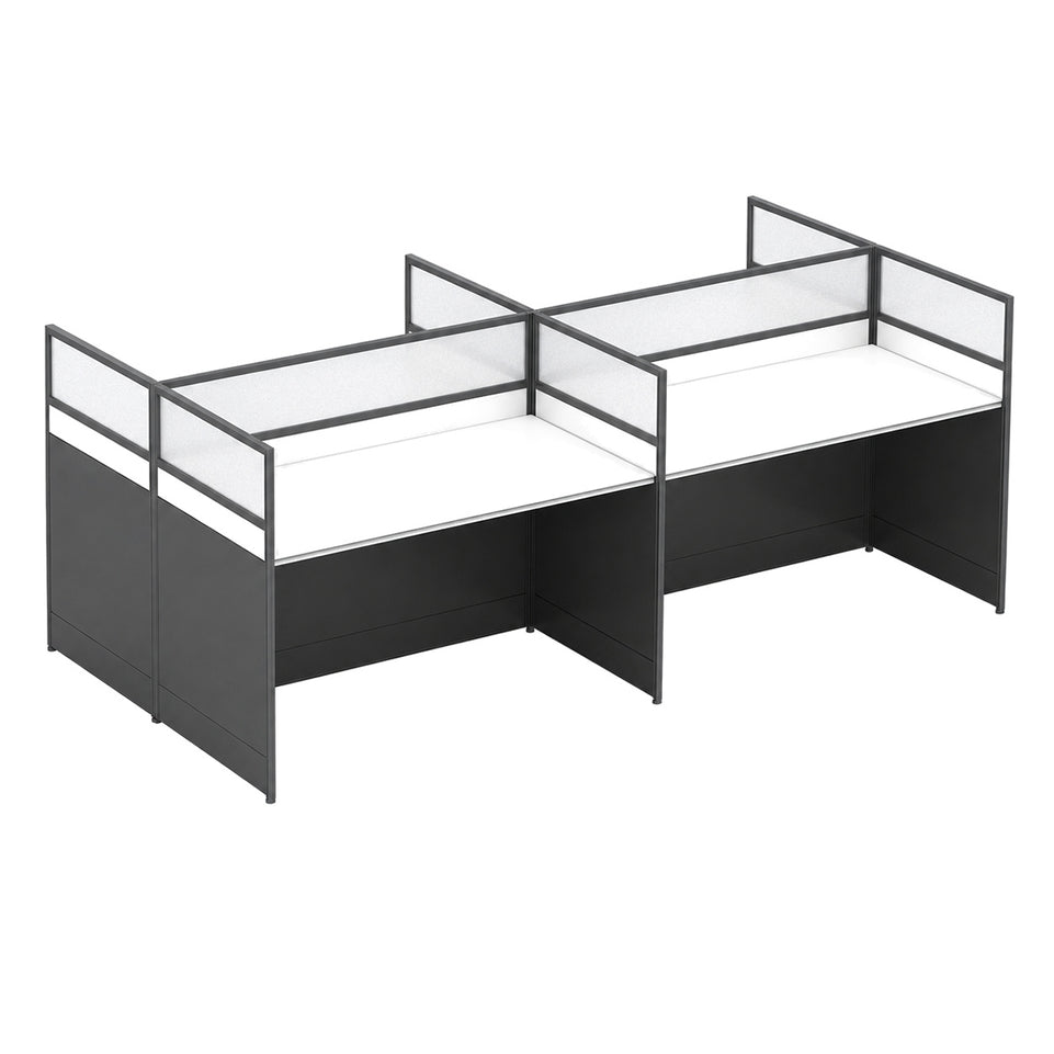 Modern Office Desk with 1" Thick Desktop, Frosted Privacy Panel, Integrated Cable Management & Mobile Storage Cabinet for Professional Workspaces