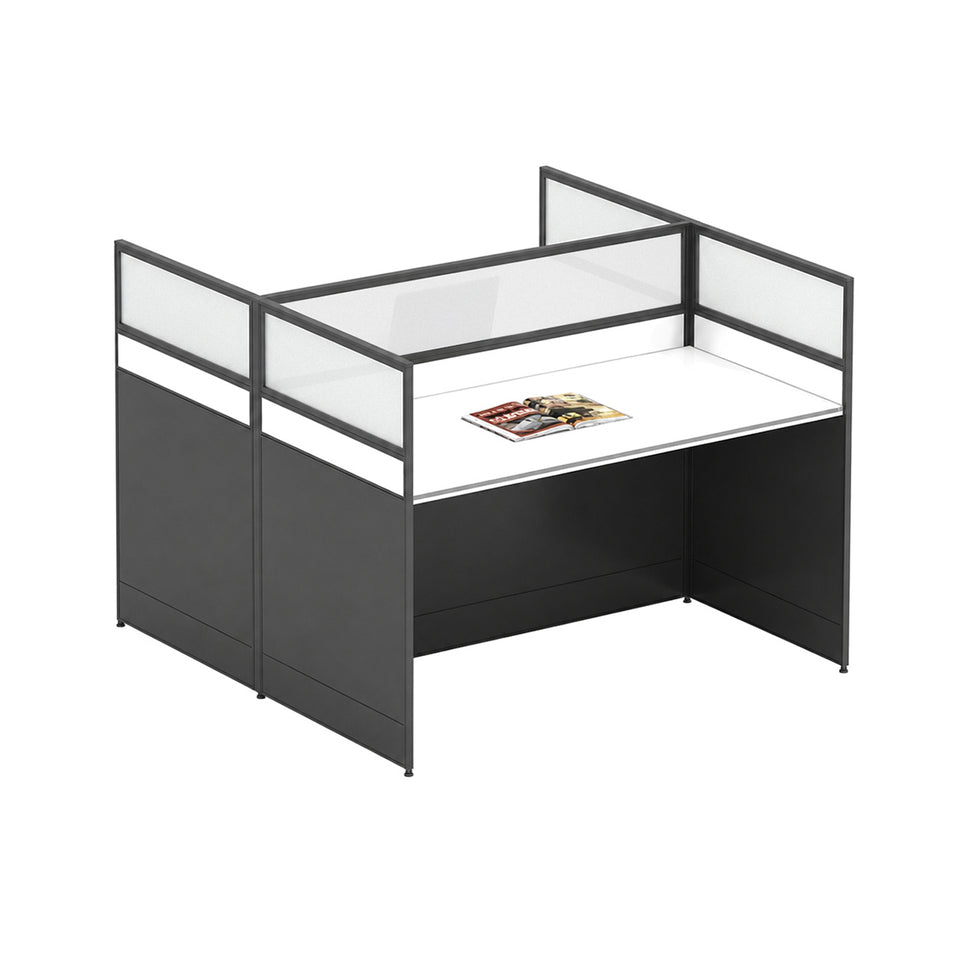 Modern Office Desk with 1" Thick Desktop, Frosted Privacy Panel, Integrated Cable Management & Mobile Storage Cabinet for Professional Workspaces