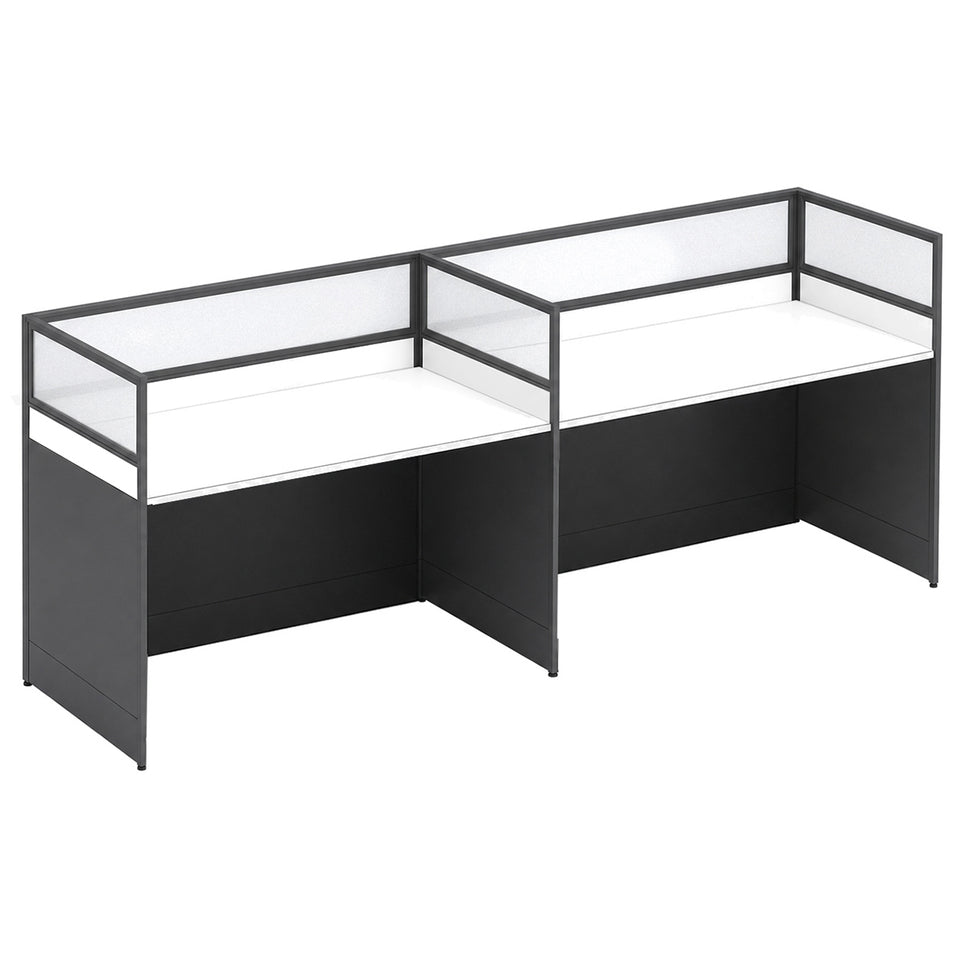 Modern Office Desk with 1" Thick Desktop, Frosted Privacy Panel, Integrated Cable Management & Mobile Storage Cabinet for Professional Workspaces