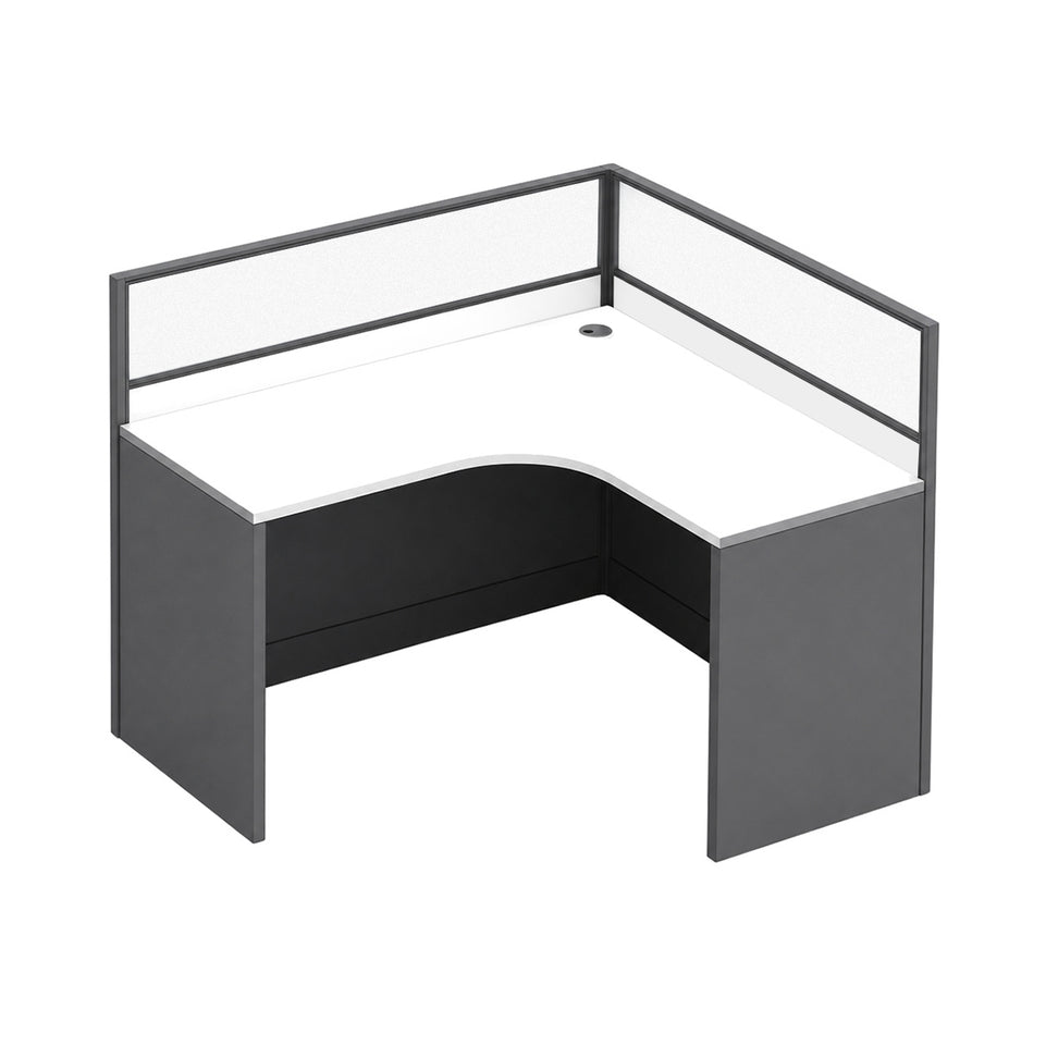 Modern Office Desk with 1" Thick Desktop, Frosted Privacy Panel, Integrated Cable Management & Mobile Storage Cabinet for Professional Workspaces