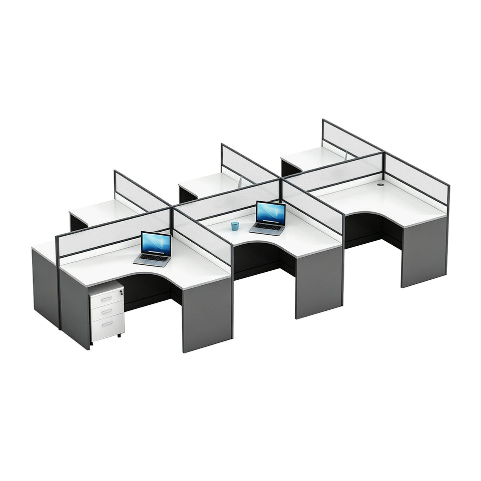 Modern Office Desk with 1" Thick Desktop, Frosted Privacy Panel, Integrated Cable Management & Mobile Storage Cabinet for Professional Workspaces
