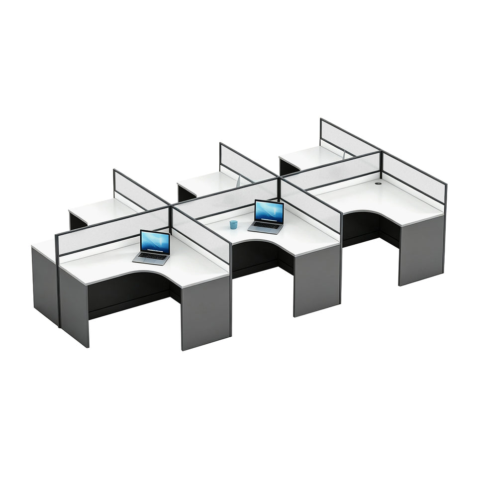 Modern Office Desk with 1" Thick Desktop, Frosted Privacy Panel, Integrated Cable Management & Mobile Storage Cabinet for Professional Workspaces