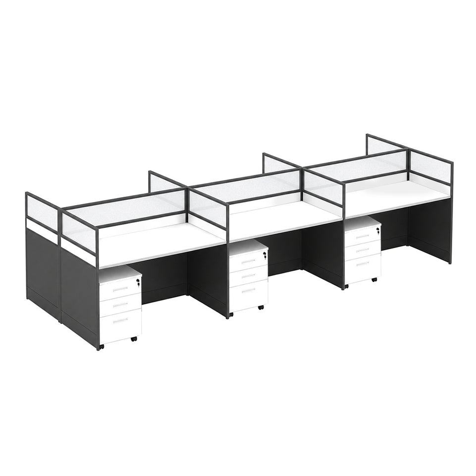 Modern Office Desk with 1" Thick Desktop, Frosted Privacy Panel, Integrated Cable Management & Mobile Storage Cabinet for Professional Workspaces