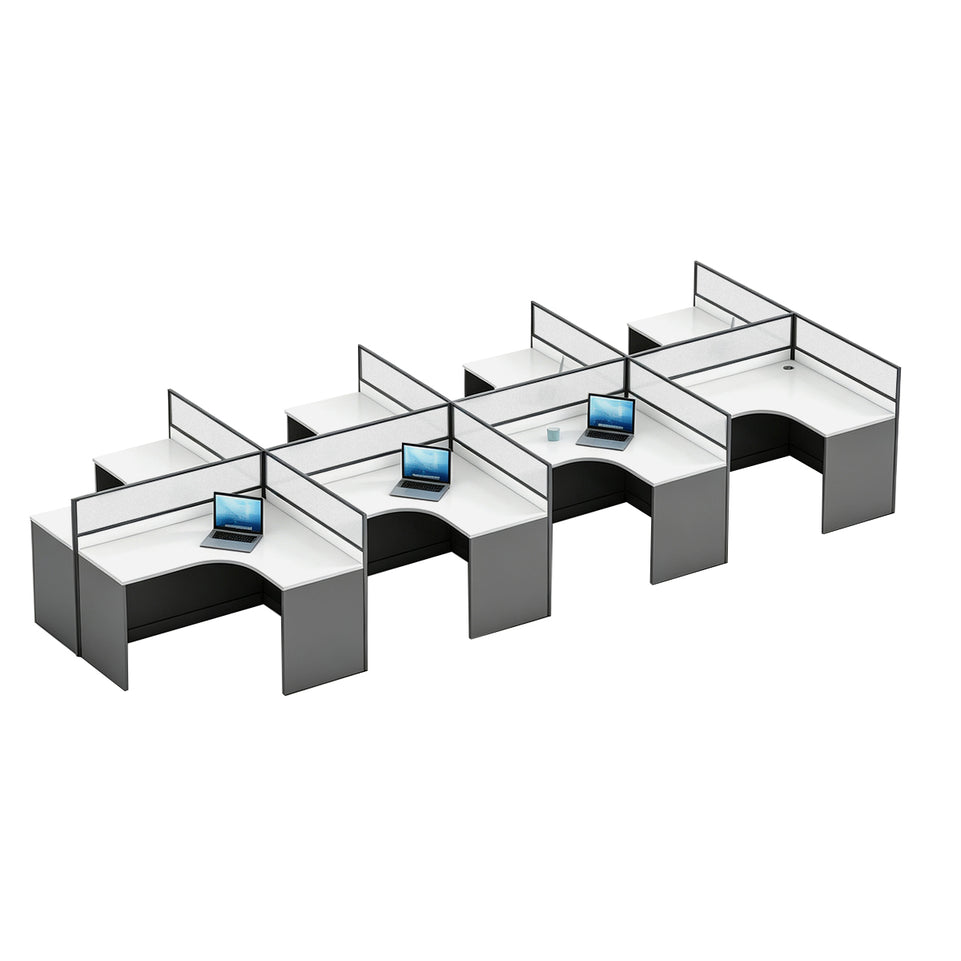 Modern Office Desk with 1" Thick Desktop, Frosted Privacy Panel, Integrated Cable Management & Mobile Storage Cabinet for Professional Workspaces