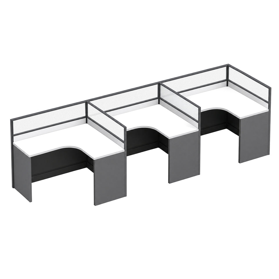 Modern Office Desk with 1" Thick Desktop, Frosted Privacy Panel, Integrated Cable Management & Mobile Storage Cabinet for Professional Workspaces