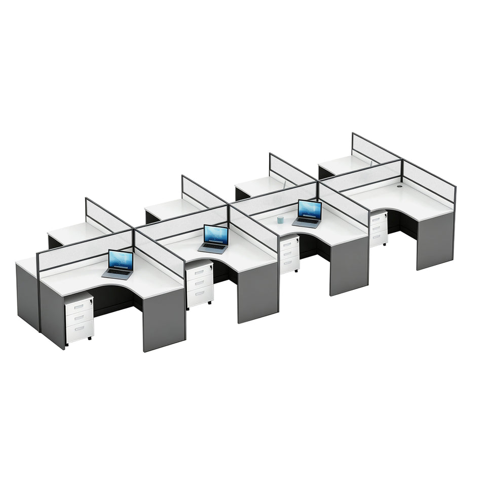 Modern Office Desk with 1" Thick Desktop, Frosted Privacy Panel, Integrated Cable Management & Mobile Storage Cabinet for Professional Workspaces