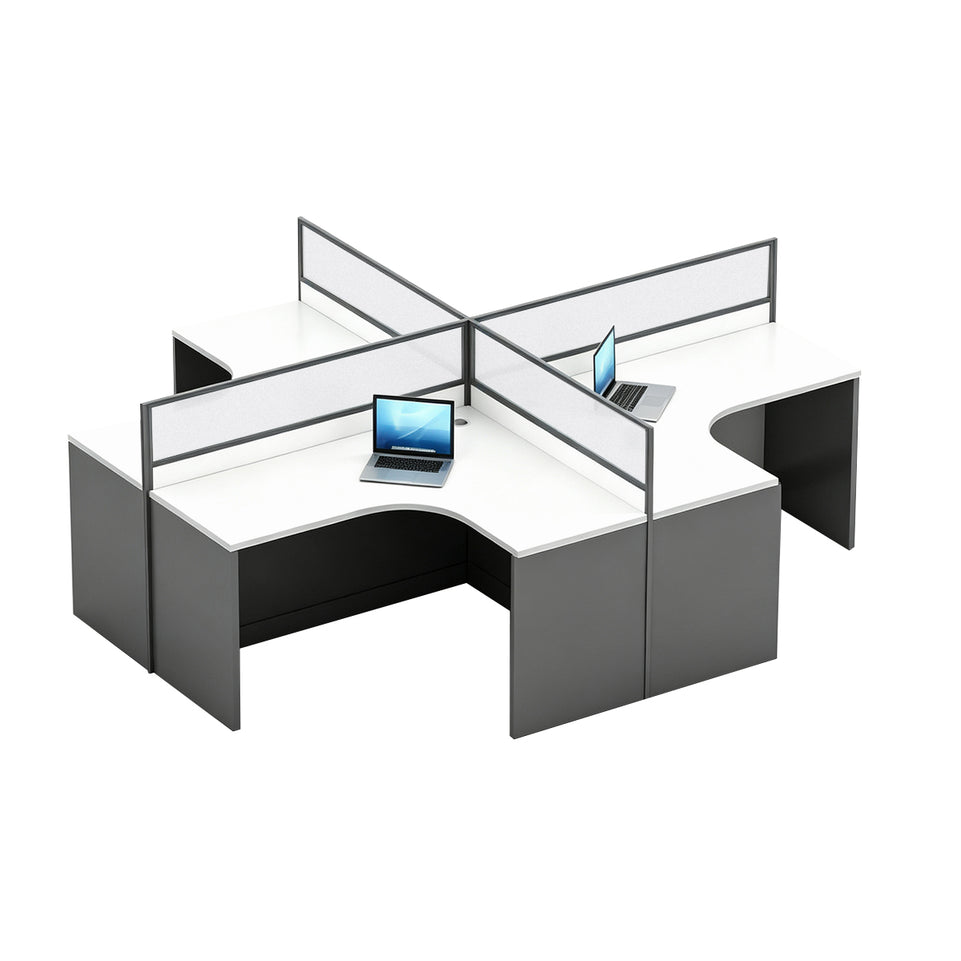 Modern Office Desk with 1" Thick Desktop, Frosted Privacy Panel, Integrated Cable Management & Mobile Storage Cabinet for Professional Workspaces