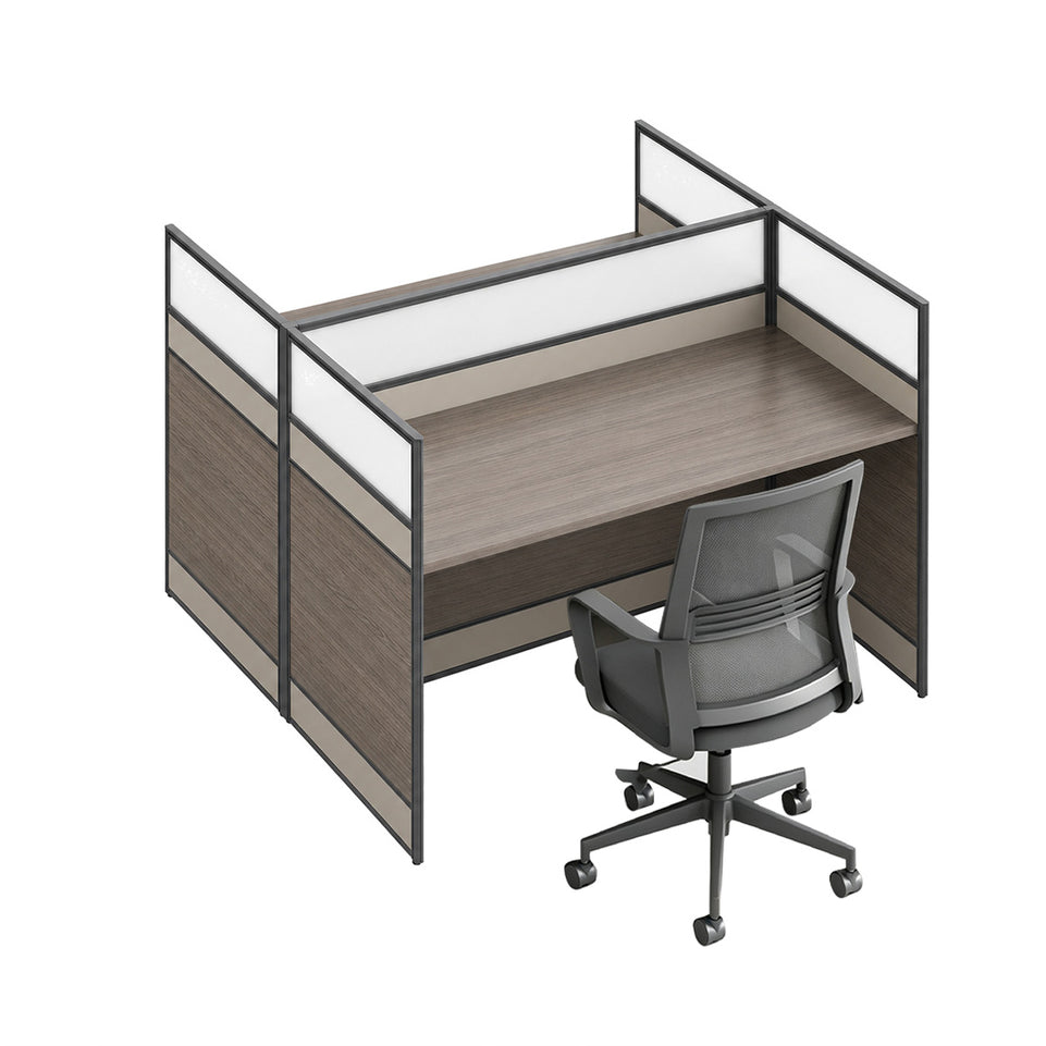 Modern Office Workstation Desk with 1" Thick Desktop, Frosted Privacy Panel, USB Ports & Mobile Pedestal Storage Cabinet