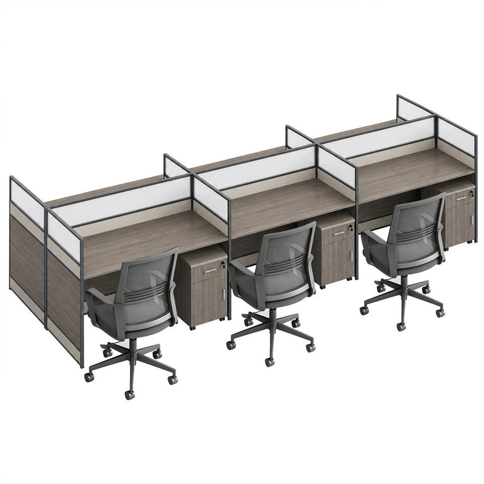 Modern Office Workstation Desk with 1" Thick Desktop, Frosted Privacy Panel, USB Ports & Mobile Pedestal Storage Cabinet