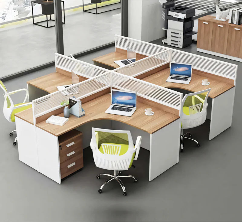 Modern L-Shaped Office Desk with Screen Divider for Employee Workstations BGZ-222