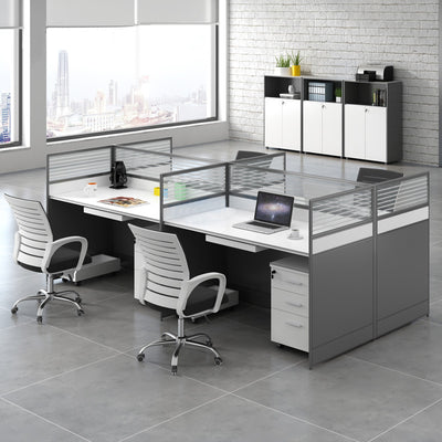 L-Shaped Office Desk and Chair Set with Screen, Modern Minimalist 4/6 Person Workstation BGZ-230