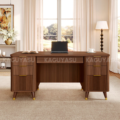 Modern 65" L Office Desk with Rounded Corners, Privacy Front Panel, Elevated Legs & Multi-drawer Storage for Professional Workspaces