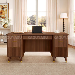 Modern 65" L Office Desk with Rounded Corners, Privacy Front Panel, Elevated Legs & Multi-drawer Storage for Professional Workspaces