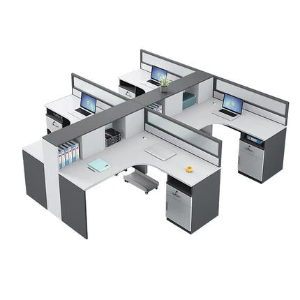Office Workstation Desk with Privacy Panel, Cable Management & Glass Top for Home Office