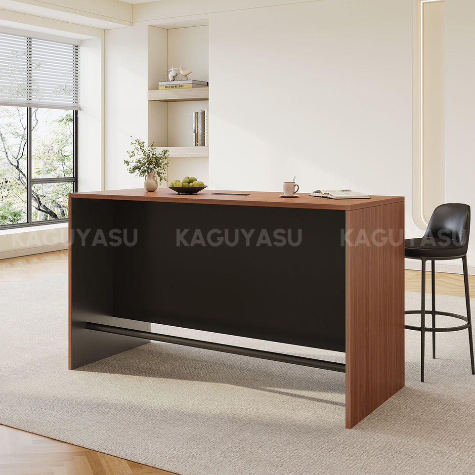 Contemporary 71" L Bar Height Table with Smart Charging Cable Box, Reinforced Front Panel for Office Break Rooms, Lounge Areas, Home Bars & Cafes