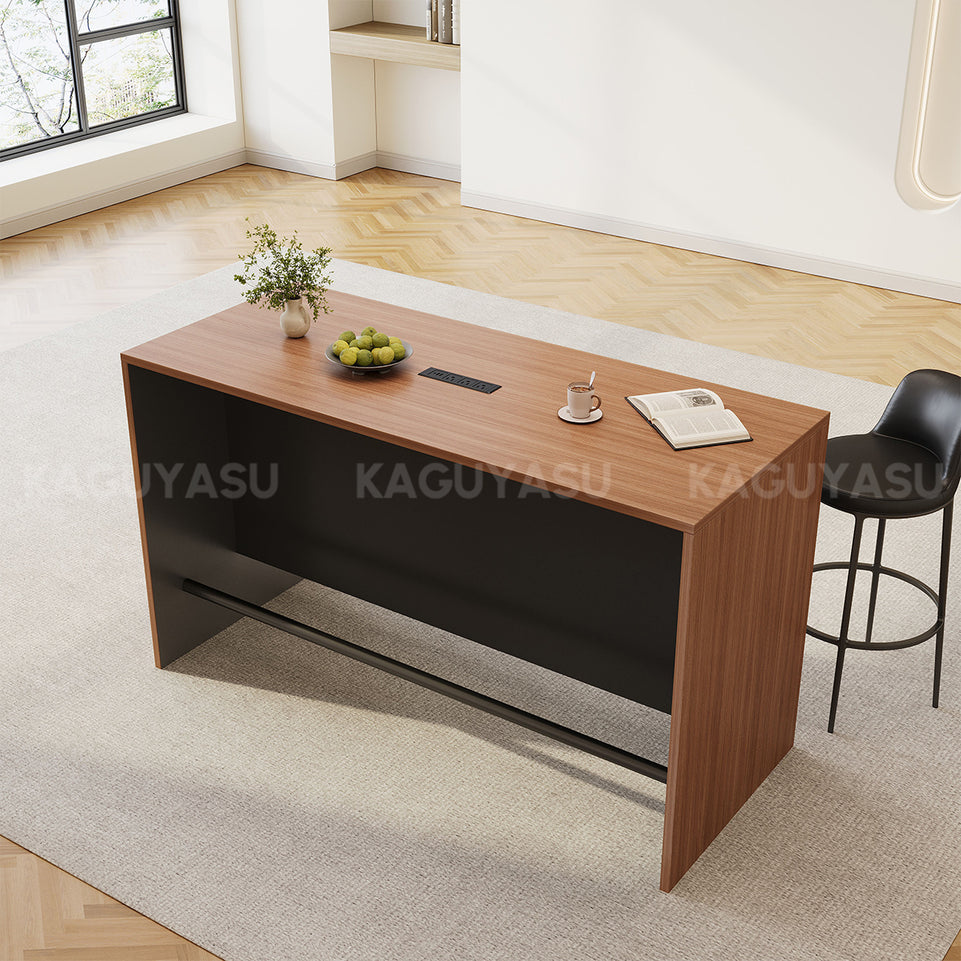 Contemporary 71" L Bar Height Table with Smart Charging Cable Box, Reinforced Front Panel for Office Break Rooms, Lounge Areas, Home Bars & Cafes