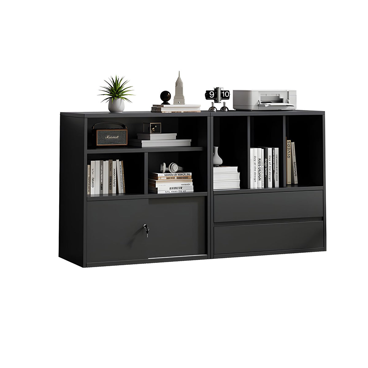 Modern Versatile Lockable File Cabinet with Hidden Handles and Glass Doors for Office or Tearoom CWG-2165