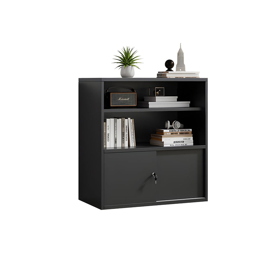 Modern Versatile Lockable File Cabinet with Hidden Handles and Glass Doors for Office or Tearoom CWG-2165