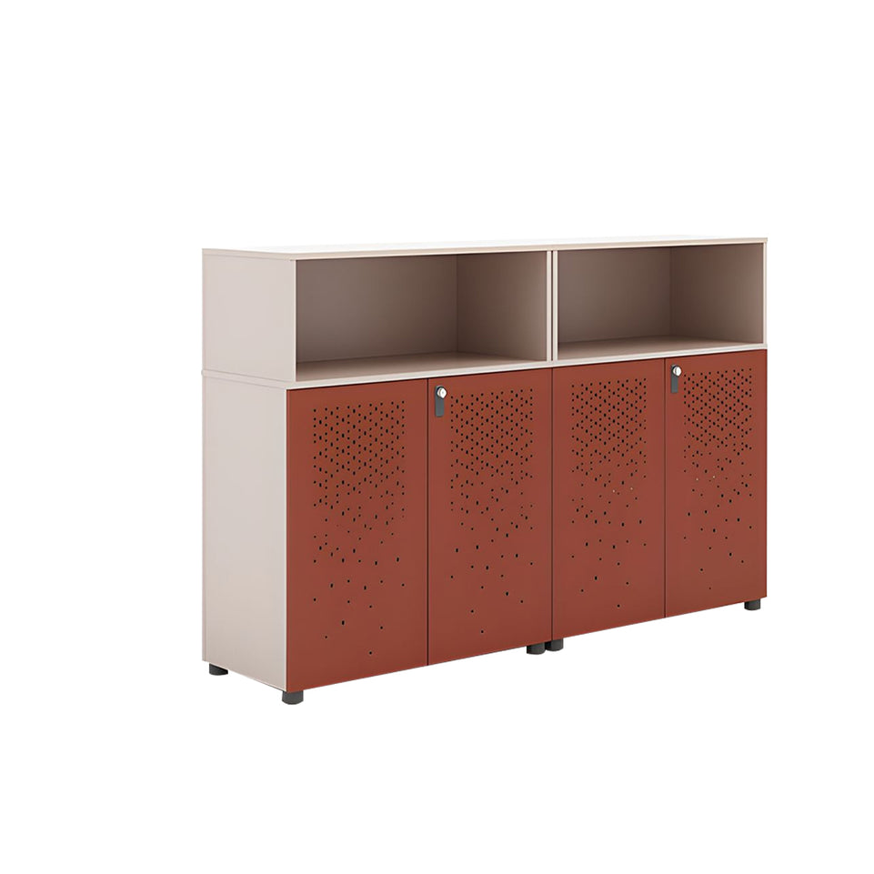 Sleek Lockable Metal Wood Cabinet for Office Storage, Adjustable Shelves, Durable Steel Doors, Spacious Partitioned Organizer CWG-2173