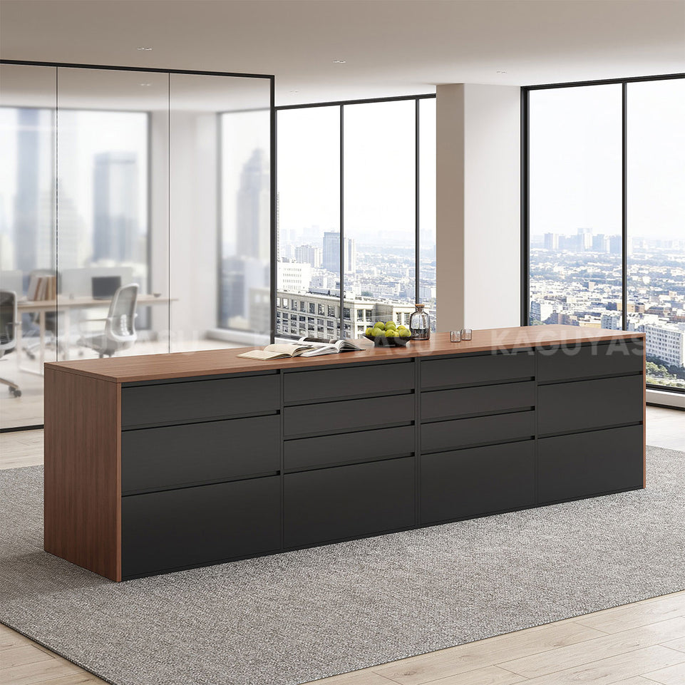 Elegant 142" L Large Storage Cabinet with Rear Pull-out Storage Compartments & Bottom Storage Cabinets for Kitchen, Dining Areas, Office & Bar Spaces