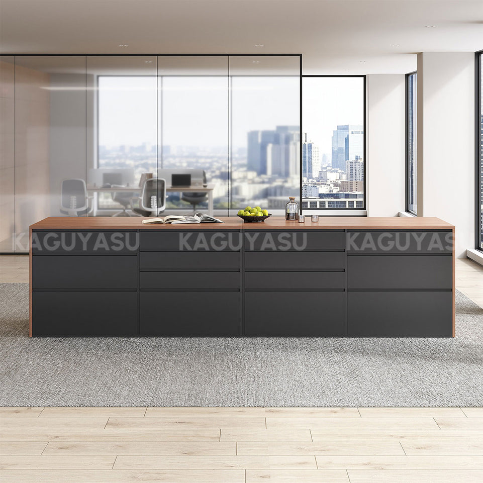 Elegant 142" L Large Storage Cabinet with Rear Pull-out Storage Compartments & Bottom Storage Cabinets for Kitchen, Dining Areas, Office & Bar Spaces