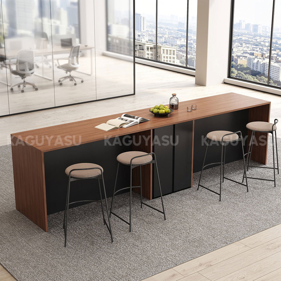 Elegant 142" L Large Storage Cabinet with Rear Pull-out Storage Compartments & Bottom Storage Cabinets for Kitchen, Dining Areas, Office & Bar Spaces
