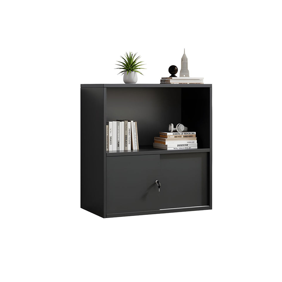 Modern Versatile Lockable File Cabinet with Hidden Handles and Glass Doors for Office or Tearoom CWG-2165