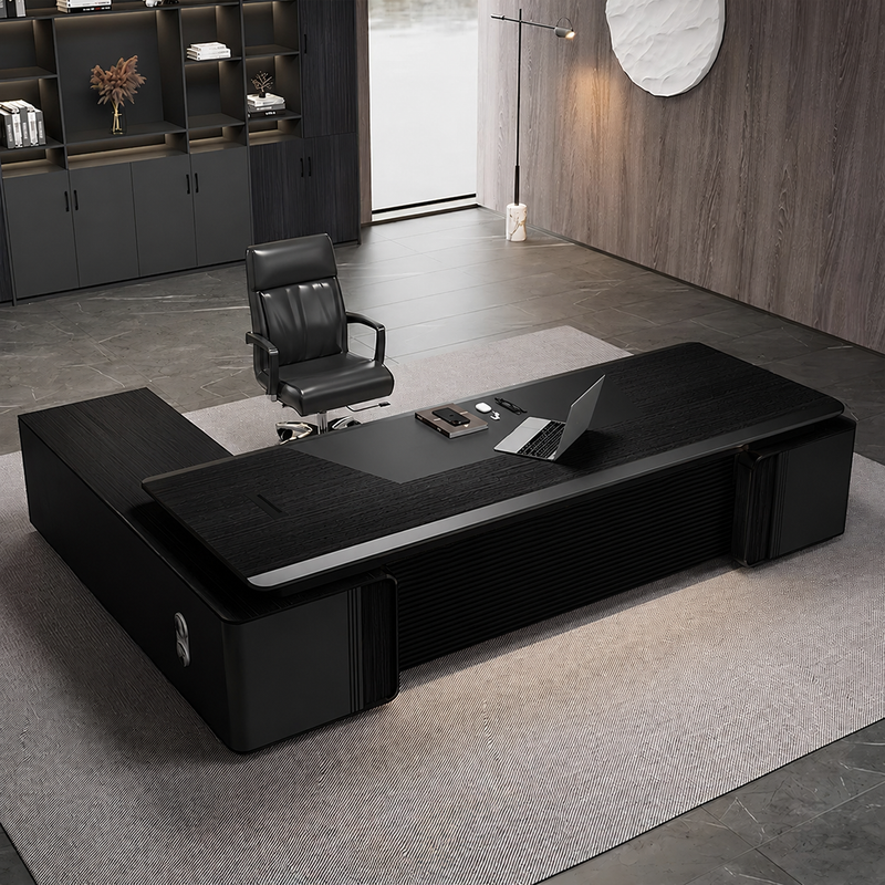 Modern Executive Desk with Curved, Cable Management & Lockable for Home Office